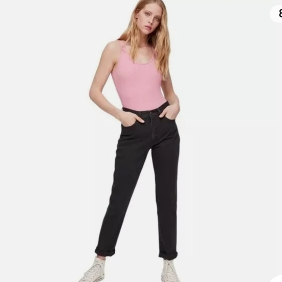 Wilfred Free Aritzia Black Denim Relaxed High Waisted Tapered Leg Jeans Size  14 - Picture 1 of 3